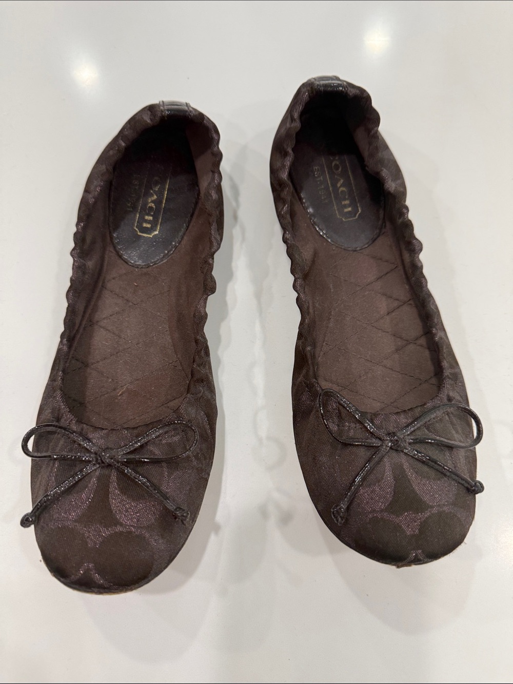 Coach Brown Canvas Signature Ballet Flats with Bow